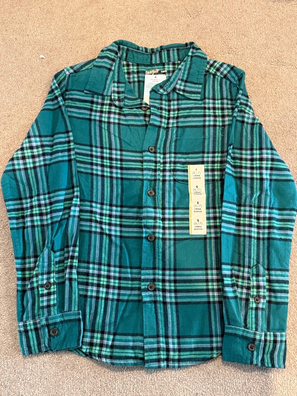 Cat & Jack Teal and Black Plaid Button-Down Shirt